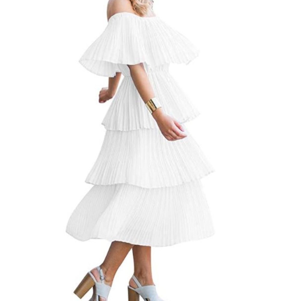 Sleeveless Tiered Ruffle Pleated Casual Midi Dress